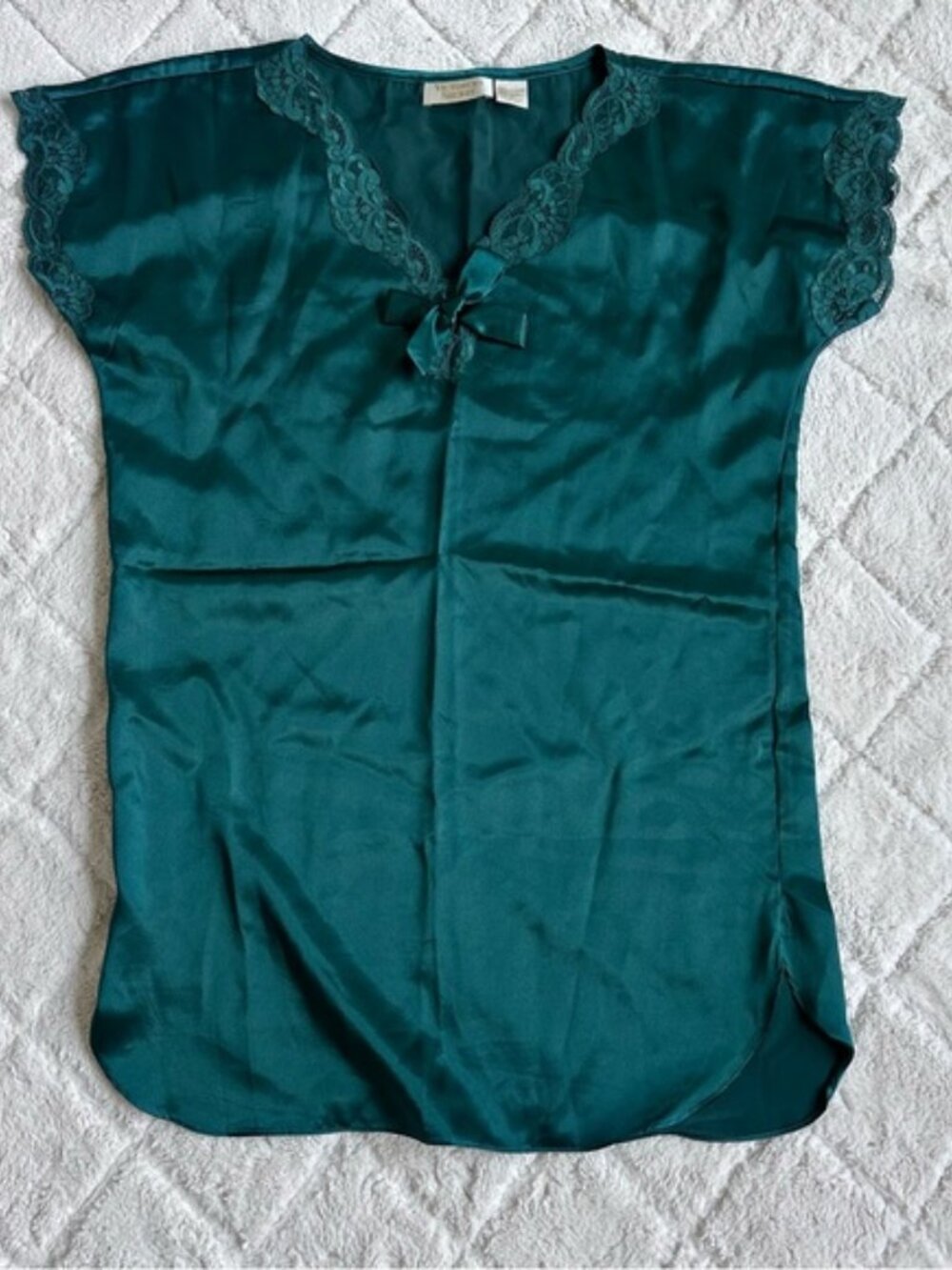 Victoria's Secret | Vintage Emerald Green Lace Trim Sleep Shirt | Size Petite